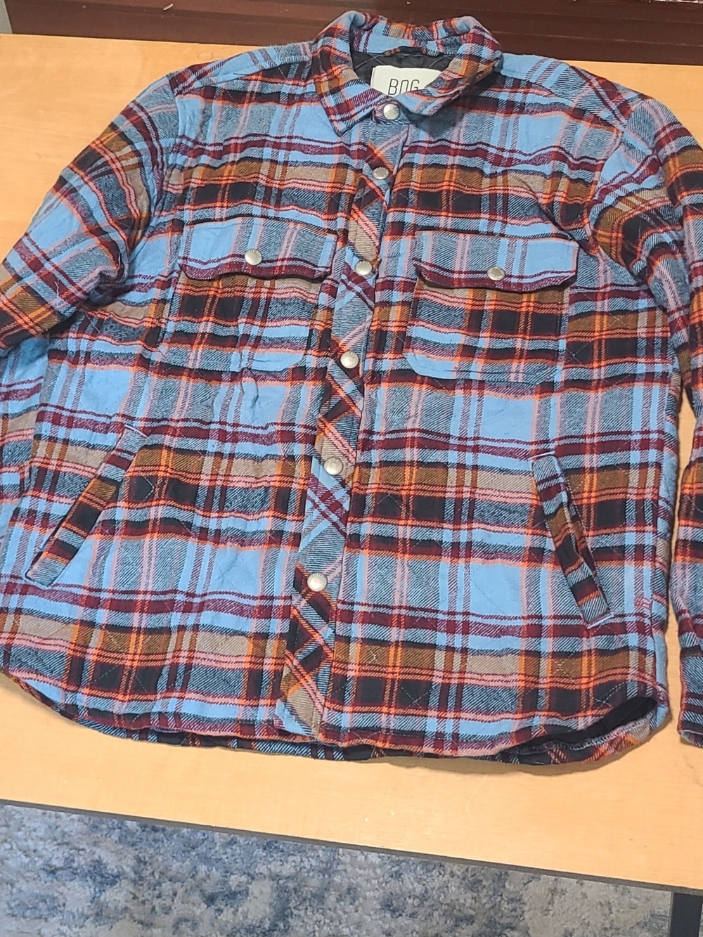 BDG Light Blue & Orange Plaid Button-Down Shirt Jacket